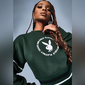 ✨Playboy x Missguided Green Varsity Graphic Cropped Sweatshirt✨